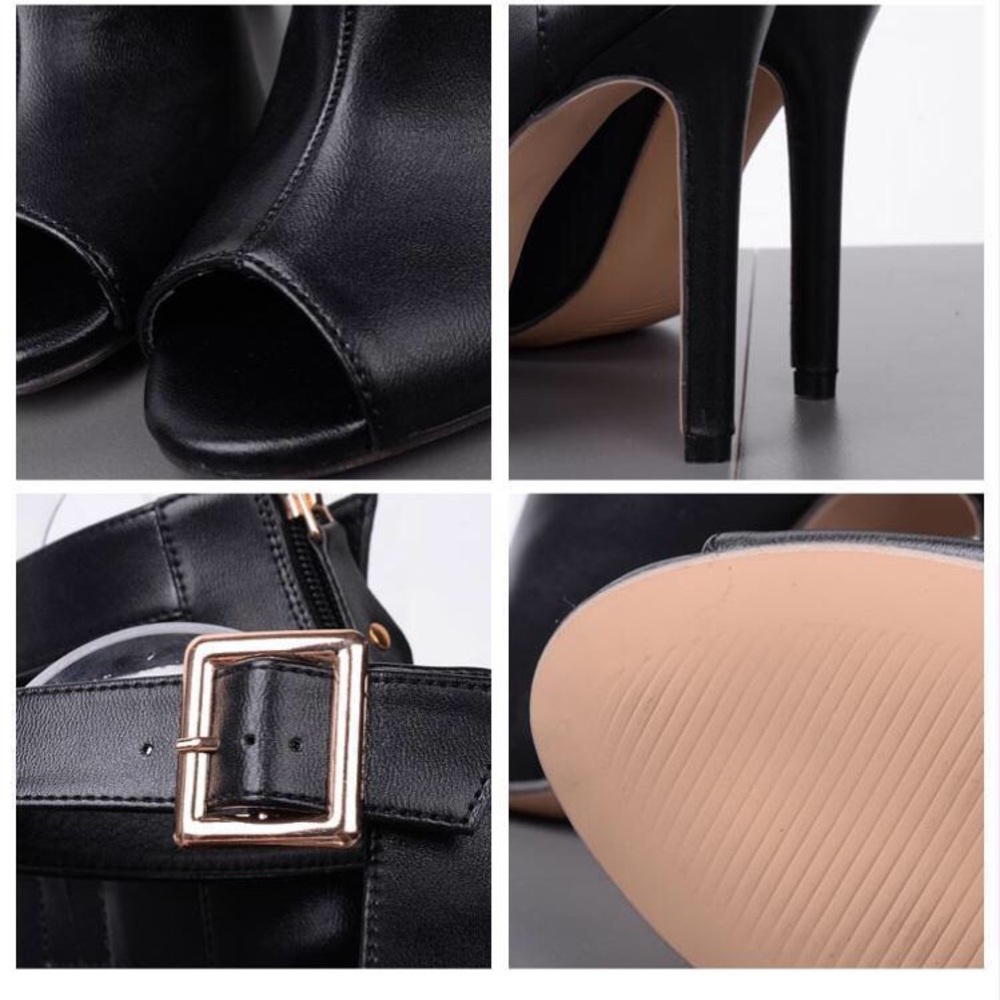 Buckle Strap Peep Toe Booties - Picture 2 of 8